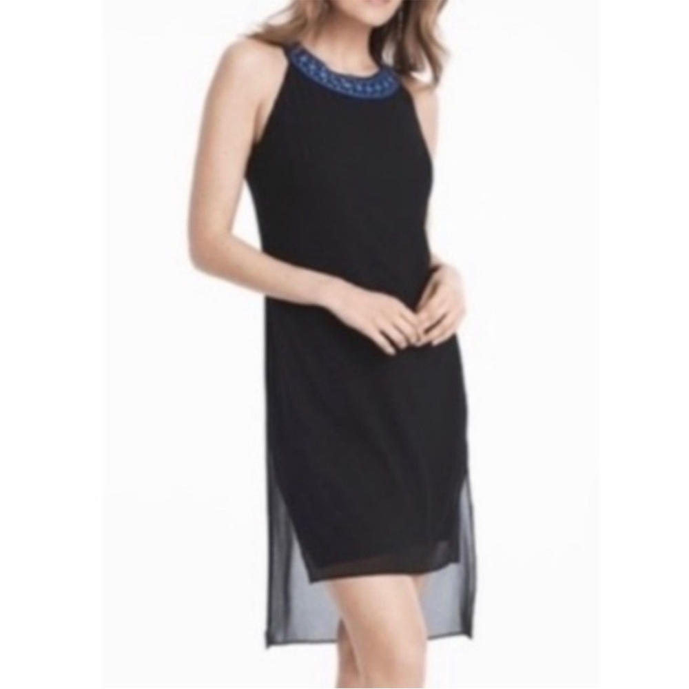 White House Black Market Black Dress with Blue Beaded Neckline